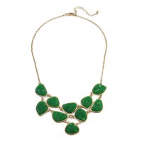 Emerald Green Druzy Stone Link Bib Necklace